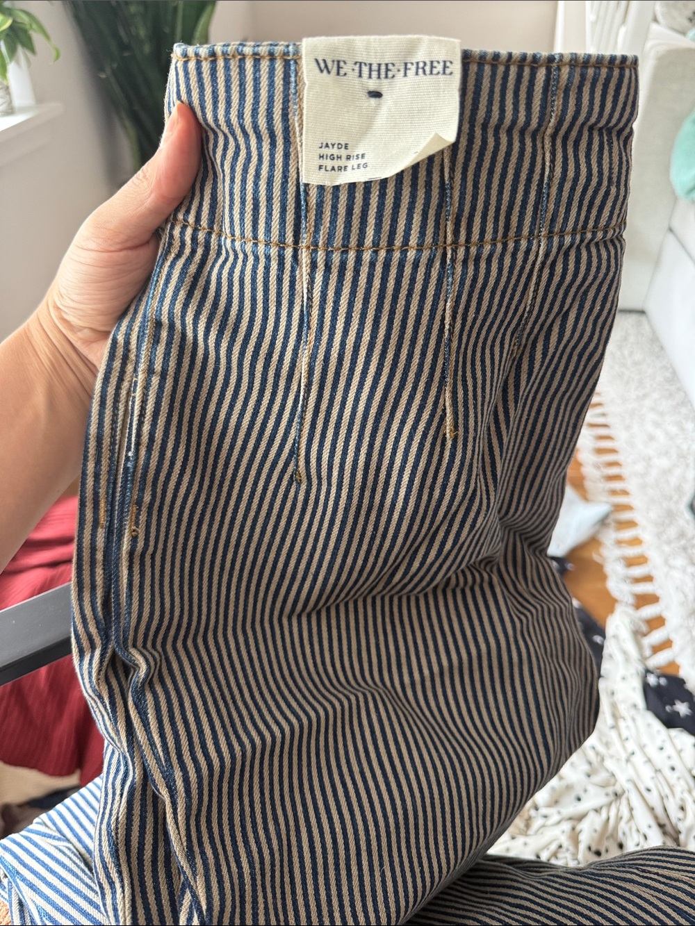 Free People Women’s High-Rise Flare Stripe Jeans - Blue & Cream